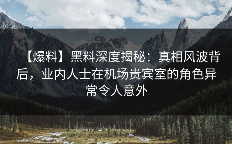 【爆料】黑料深度揭秘：真相风波背后，业内人士在机场贵宾室的角色异常令人意外