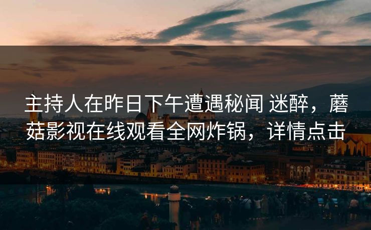 主持人在昨日下午遭遇秘闻 迷醉，蘑菇影视在线观看全网炸锅，详情点击