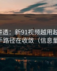一口气讲透：新91视频越用越“像”，因为新手路径在收敛（信息量有点大）